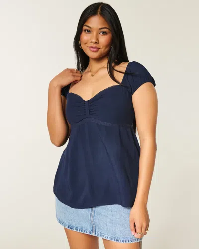 Hollister Cinch Bust Babydoll Top In Blue