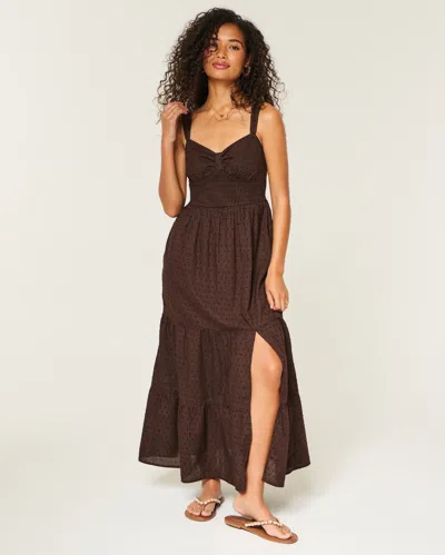 Hollister Cinch Front Smocked Waist Maxi Dress In Brown