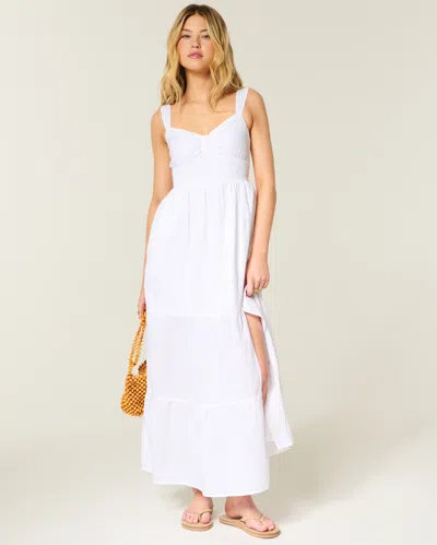 Hollister Cinch Front Smocked Waist Maxi Dress In White