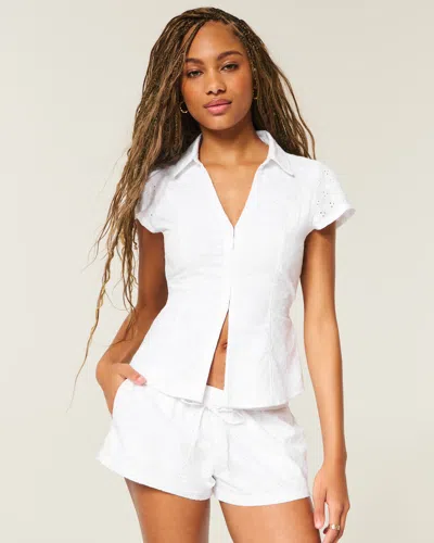 Hollister Cinched Eyelet Short-sleeve Shirt In White
