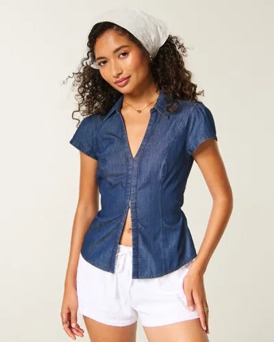Hollister Cinched Short-sleeve Shirt In Blue