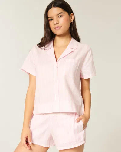 Hollister Class Of '26 Short-sleeve Cotton Shirt In Pink