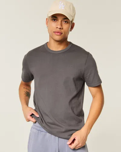 Hollister Classic Fit Cotton Logo Crew T-shirt In Dark Gray