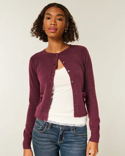 Hollister Comfy Cloud Bow Pocket Cardigan In Red