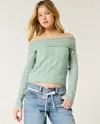 Hollister Comfy Cloud Stitchy Off-the-shoulder Sweater In Green