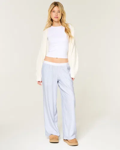 Hollister Contrast Waist Baggy Flannel Pants In Blue