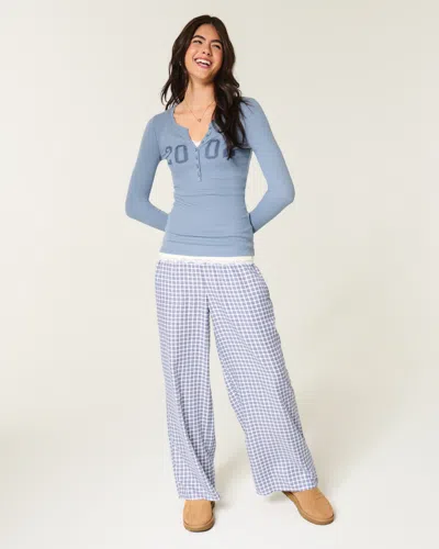 Hollister Contrast Waist Baggy Flannel Pants In Blue