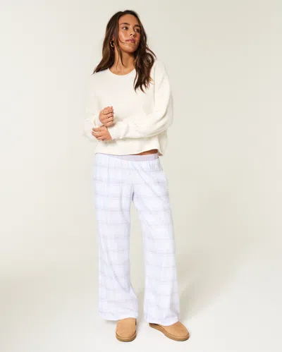 Hollister Contrast Waist Baggy Flannel Pants In Blue