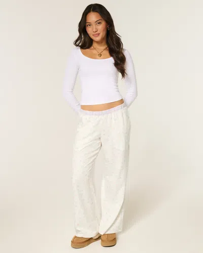 Hollister Contrast Waist Baggy Flannel Pants In White