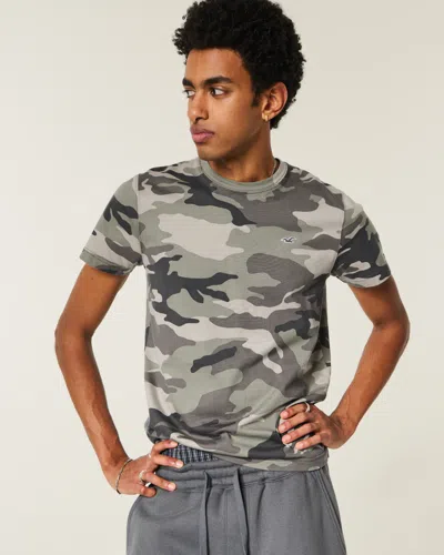 Hollister Cotton Camo Crew Icon T-shirt In Gray