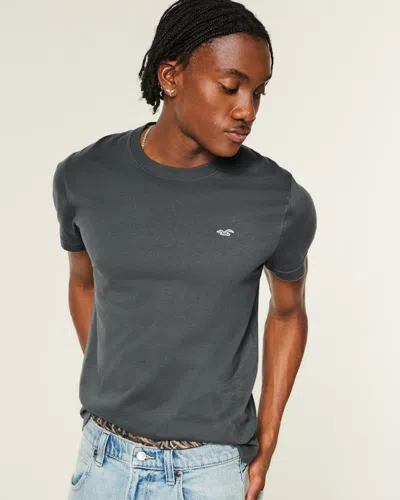 Hollister Cotton Crew Icon T-shirt In Black
