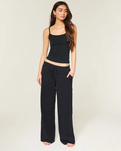 Hollister Cozy Knit Wide-leg Pants In Black