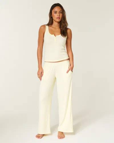 Hollister Cozy Rib Elastic Waist Wide-leg Pants In White