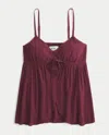 Hollister Crinkle Shine Flyaway Babydoll Top In Red