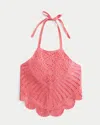 Hollister Crochet High-neck Open Back Tank In Pink
