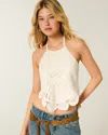 Hollister Crochet High-neck Open Back Tank In Neutral