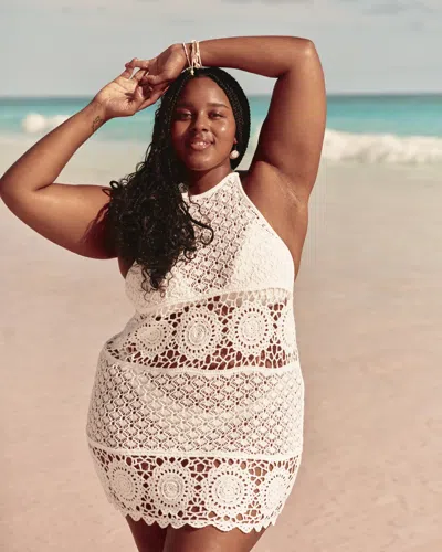 Hollister Crochet-style Halter Cover Up Mini Dress In White