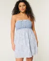 Hollister Crochet-style Mix Strapless Mini Dress In Blue