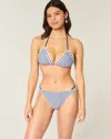 Hollister Crochet-style Trim Double-strap Cheeky Bikini Bottom In Blue