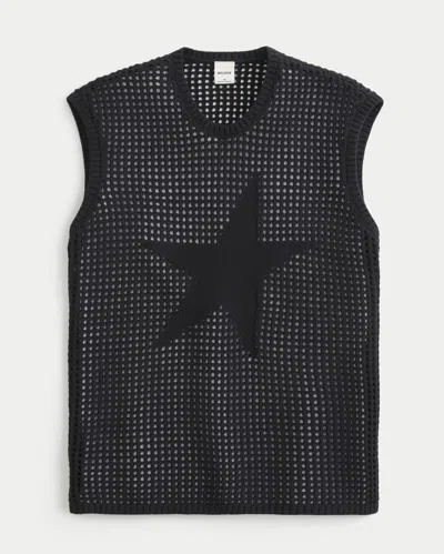 Hollister Crochet-style Star Graphic Sweater Tank In Black