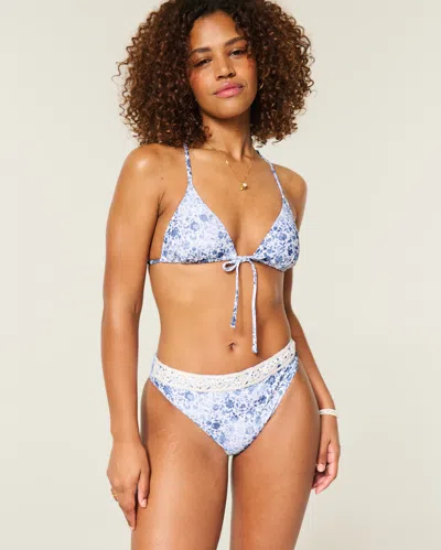 Hollister Curvy Crochet-style Trim High Waist Cheeky In Blue