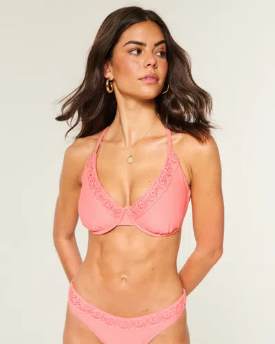 Hollister Curvy Crochet-style Trim Underwire Bikini Top In Pink