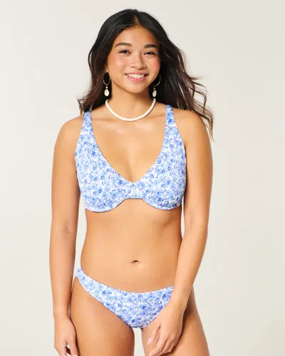 Hollister Curvy High Apex Ribbed Underwire Bikini Top In Blue