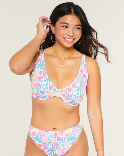 Hollister Curvy High Apex Ribbed Underwire Bikini Top In Multi