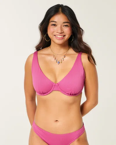 Hollister Curvy High Apex Ribbed Underwire Bikini Top In Pink