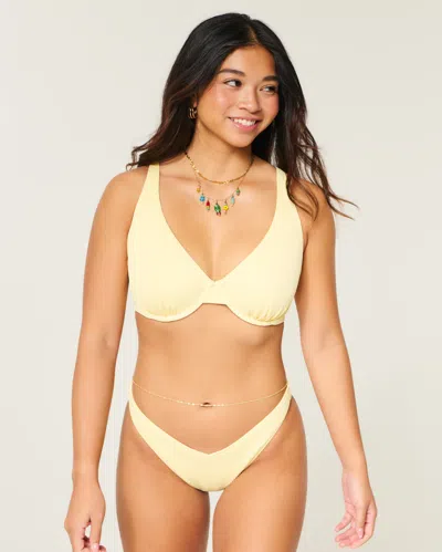 Hollister Curvy High Apex Ribbed Underwire Bikini Top In Yellow