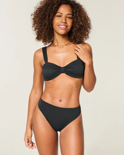 Hollister Curvy High-leg High-waist Ribbed Cheeky Bikini Bottom In Black