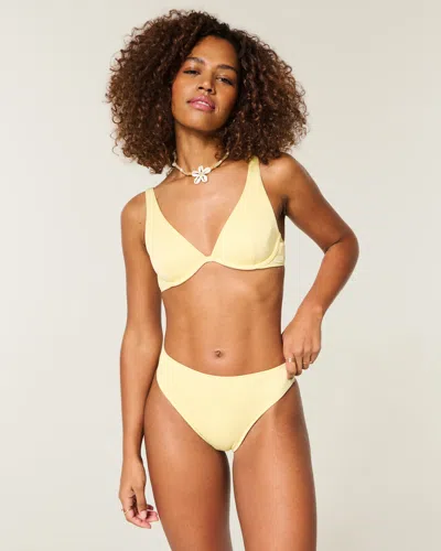 Hollister Curvy High-leg High-waist Ribbed Cheeky Bikini Bottom In Yellow