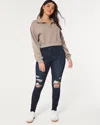 Hollister Curvy High-rise Ripped Dark Wash Jean Leggings In Blue