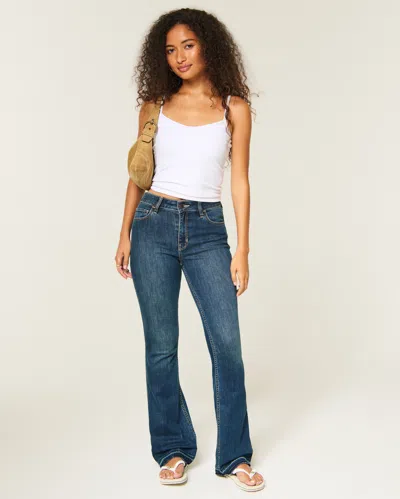 Hollister Curvy High-rise Dark Wash Bootcut Jeans In Black