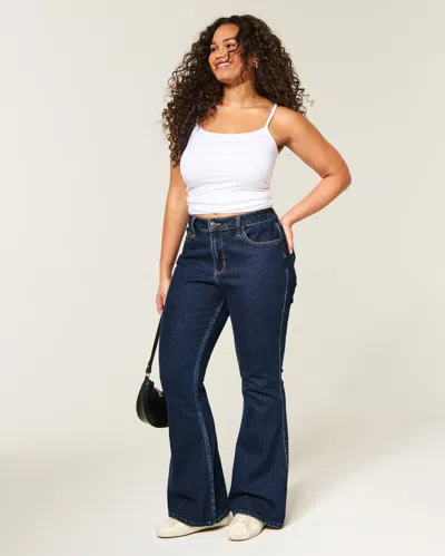 Hollister Curvy High-rise Dark Wash Flare Jeans In Blue