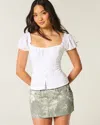 Hollister Curvy Low-rise Camo Denim Mini Skort In White