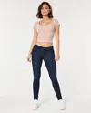Hollister Curvy Low-rise Dark Wash Super Skinny Jeans In Blue