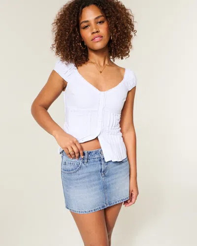 Hollister Curvy Low-rise Denim Mini Skort In Blue