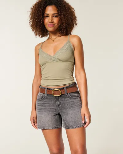 Hollister Curvy Low-rise Grey Baggy Jean Shorts In Gray