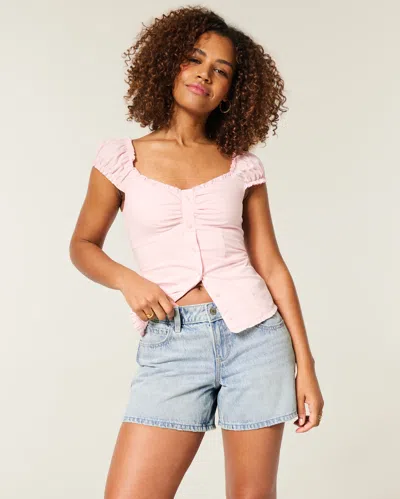 Hollister Curvy Low-rise Light Wash Baggy Jean Shorts In Pink