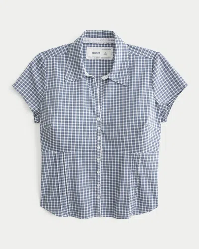 Hollister Curvy Short-sleeve Pleated Shirt In Blue