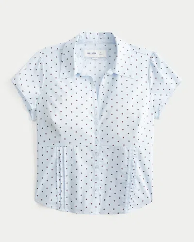 Hollister Curvy Short-sleeve Pleated Shirt In Blue