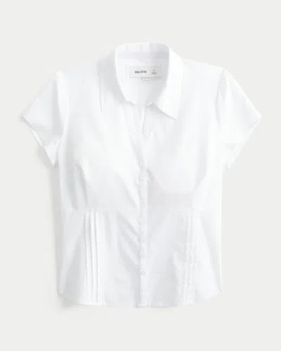 Hollister Curvy Short-sleeve Pleated Shirt In White