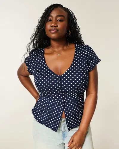 Hollister Curvy Short-sleeve V-neck Top In Blue