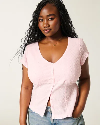 Hollister Curvy Short-sleeve V-neck Top In Pink