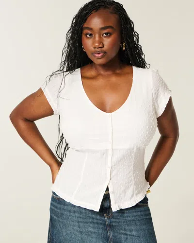 Hollister Curvy Short-sleeve V-neck Top In White