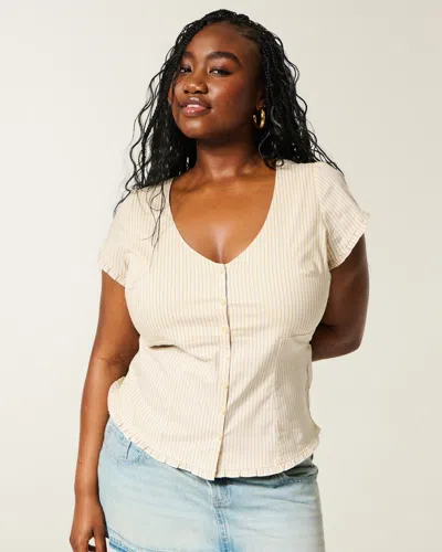 Hollister Curvy Short-sleeve V-neck Top In Neutral