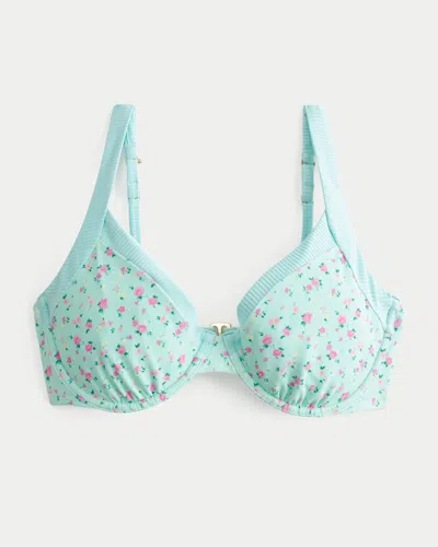 Hollister Curvy Wide Strap High Apex Underwire Bikini Top In Blue