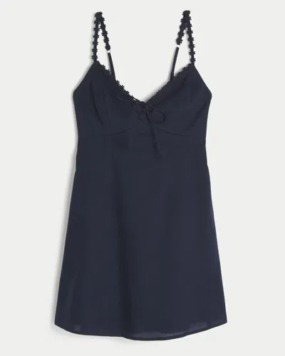 Hollister Daisy Trim Mini Dress In Blue