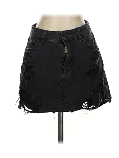 Pre-owned Hollister Denim Skirt In Black